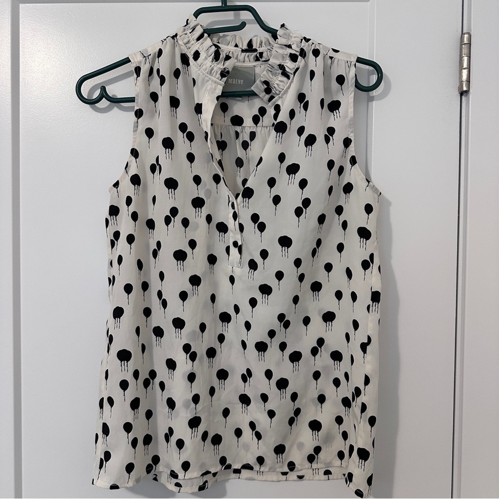 Anthropologie Maeve Black White Balloon Print Sleeveless Blouse Size XS Women’s